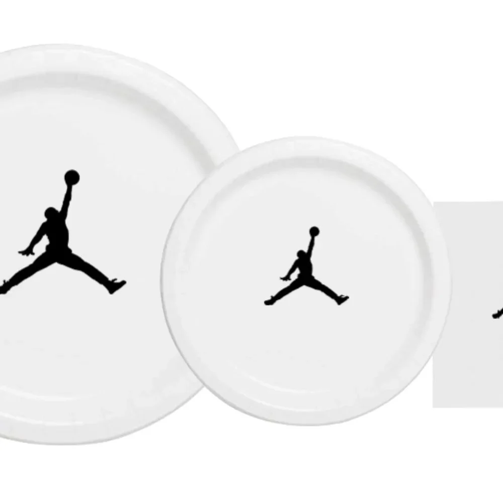 White | Jumpman Plates | Basketball Birthday Paper Plates | Disposable| 60 Piece
